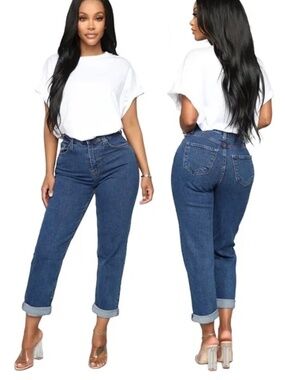 Fashion Nova Mom Jeans Medium Wash 5-Pocket Dungaree Style I Got it From my Mama